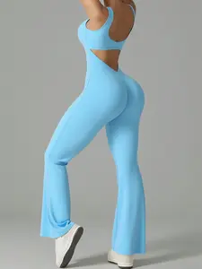 Women's Yoga Jumpsuit, Backless High Waist Wide Leg Pants, Slim Fit Exercise & Daily Wear, Comfortable Home Training