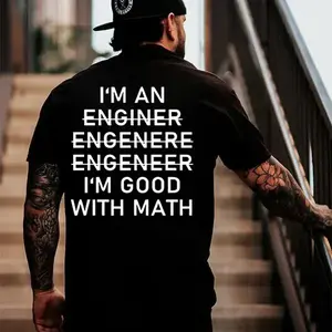 Men's Short-Sleeve Cotton Tee - Classic Vintage Round Neck Graphic Menswear, Comfortable Casual T-Shirts with "I'm Good With Math" Print, Soft Fabric Streetwear Top