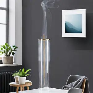 One Piece of a Glass Incense Holder, Beautifully Designed with a Strong Metal Base - a Stylish Addition to Home Decor for Meditation, Yoga, And Spa Environments - Suitable for Incense Sticks Measuring Between 0.39 And 0.118 Inches - Improves Atmosph