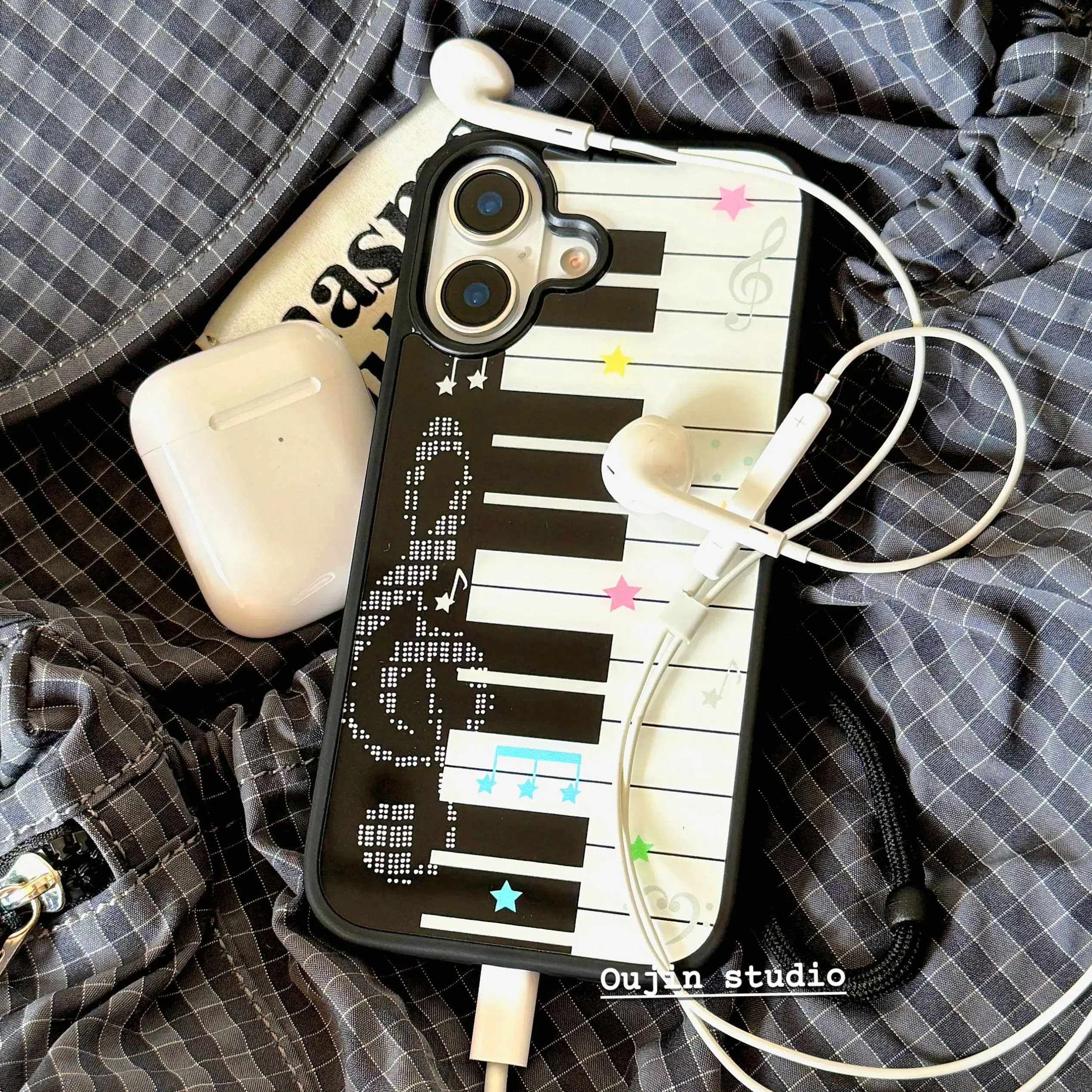 Korean Ins Niche Design Cute Piano Art Keyboard Star Phone Case For iPhone 17 16 15 14 13 12 11 Pro XR X Max 8 7 Plus Y2K Cover