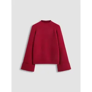 Cider [size 2-10] Knit Round Neckline Solid Roll Up Sweater