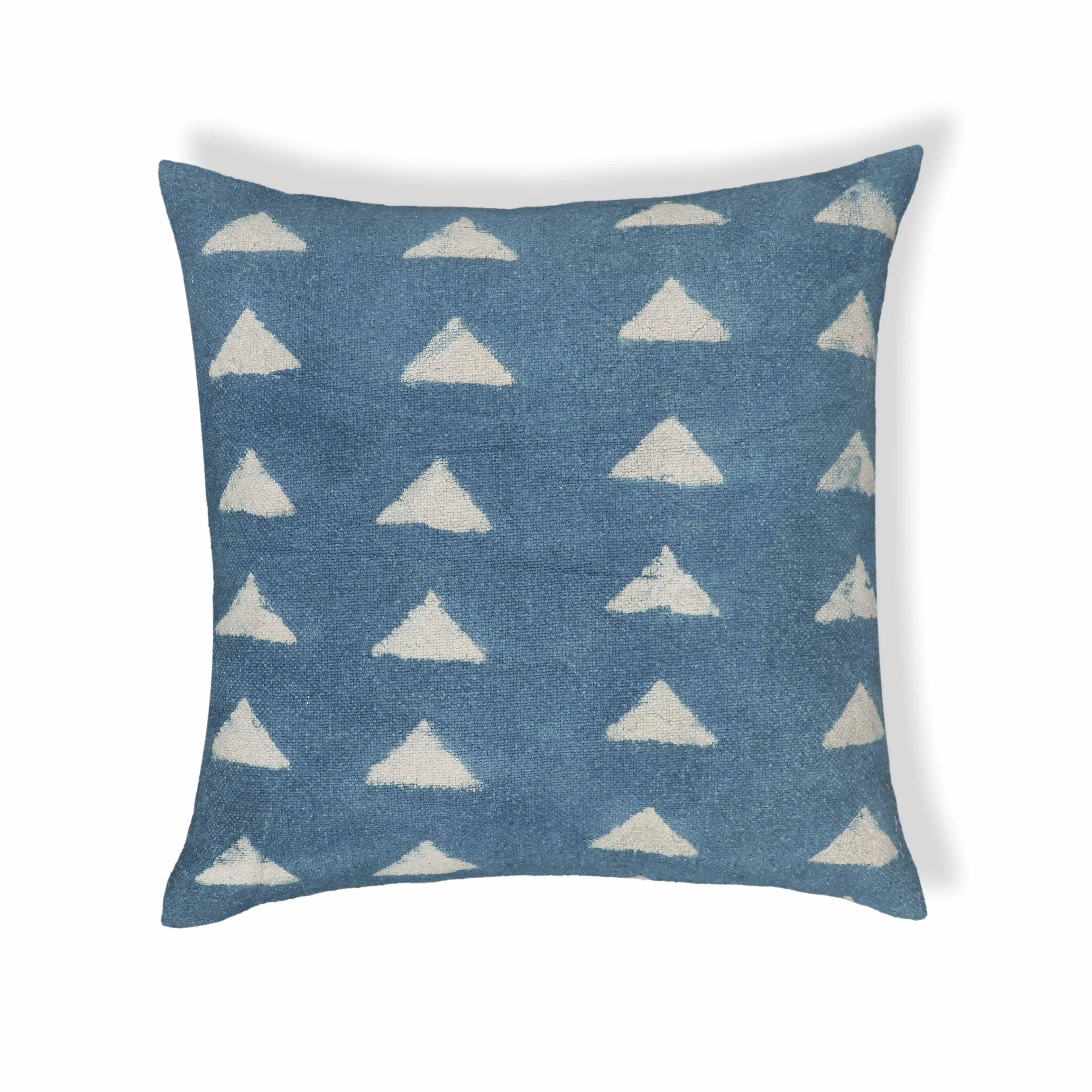 Indigo Triangles 20" Cotton Square Throw Pillow Cover