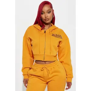 Von Dutch Embroidered Cropped Hoodie - Orange N, Pants, Polyester
