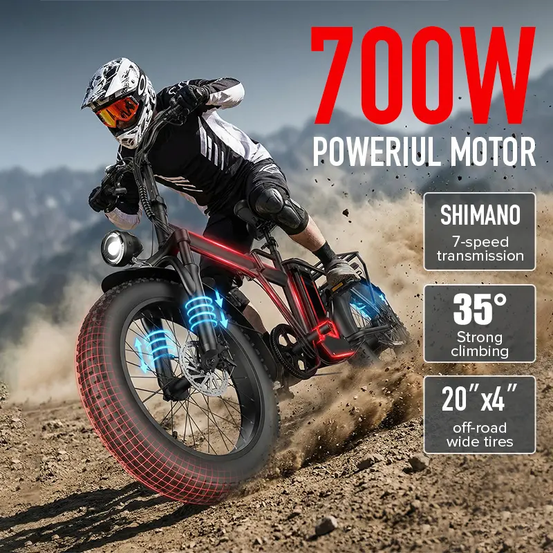 Unisex Adults' 20-in Folding Electric Bike - 700W Motor, 20 MPH Max Speed, Double-Seat Design, Mountain Biking