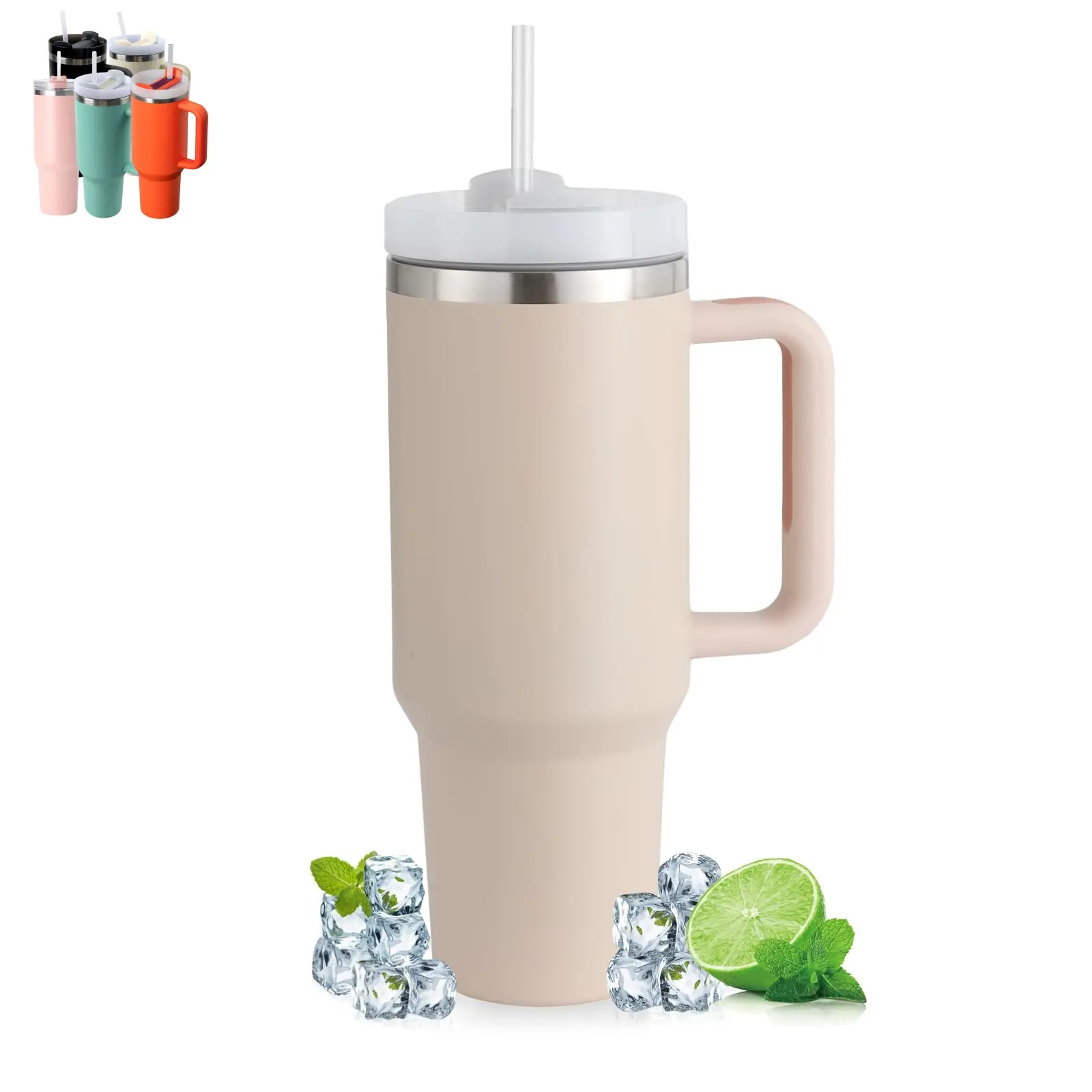 40 oz  with Handle and Straw Lid, Stainless Steel Vacuum Insulated   Mug Water Bottle Cup for Water Iced Tea Coffee Smoothie Car, Black Drinkware Flasks Plastic Silicone