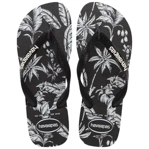 Havaianas Women's Logo Flip Sandals - Black/White Print 9-10