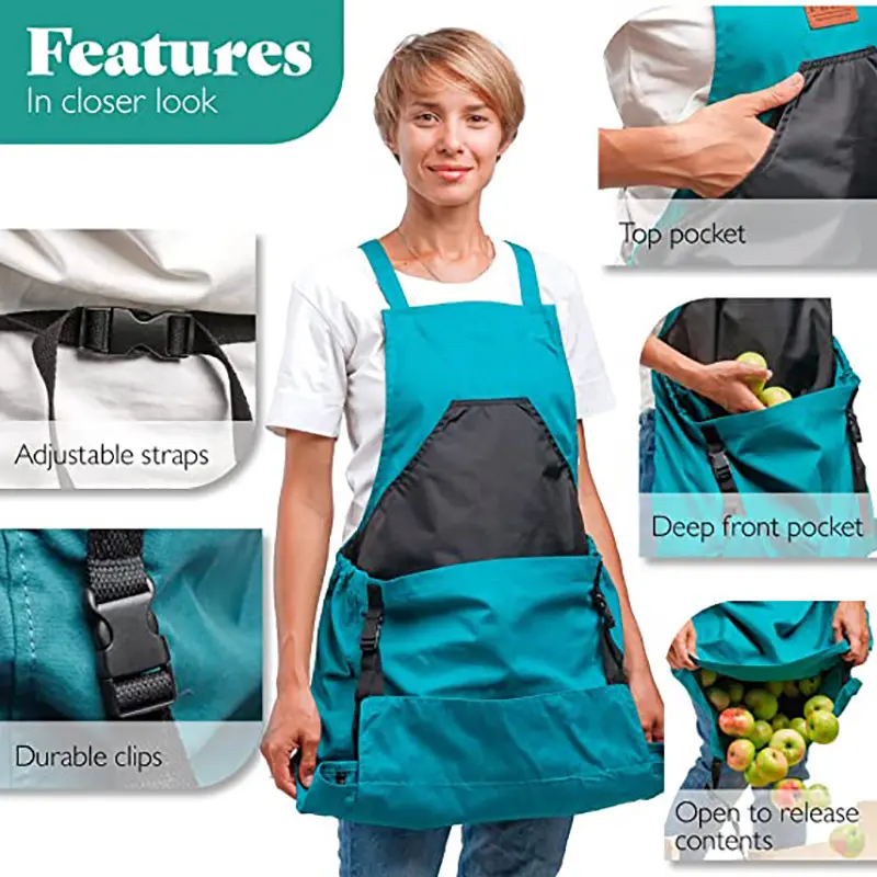 Garden Apron with Large Pockets, Fruit Vegetable Harvest Bag, Quick Release Adult Gardening Apron, Garden Storage Bag, Dirt Resistant Apron, Pocketed Aprons
