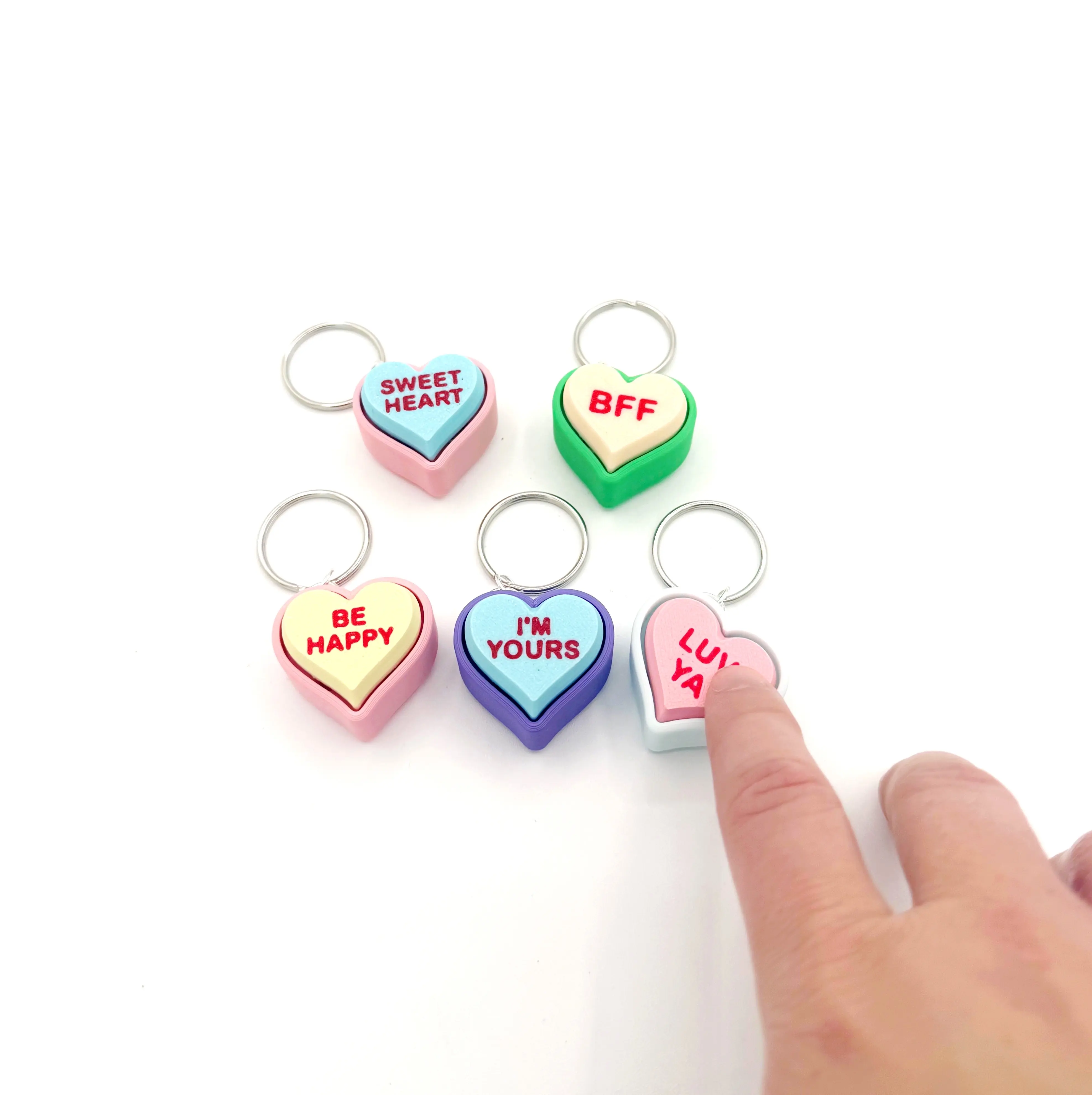 Conversation Heart Valentines - Fidget Clickers - Class Valentines Keychains