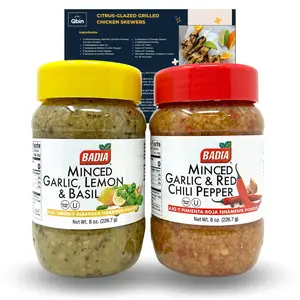 Badia Minced Garlic Duo: Lemon & Basil and Red Chili Pepper 8 oz - Variety Pack of 2 Flavor Spice