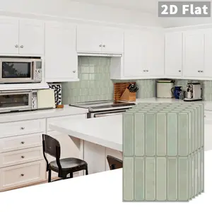 10 PCS GST Sage Green Vertical Striped PE Crystal Foam Tile Stickers, Self Adhesive Tiles, Waterproof Oil-Proof Anti-Collision Self-Adhesive Decorative Wall Decals for Kitchen Bathroom Ceiling Old Wooden Boards