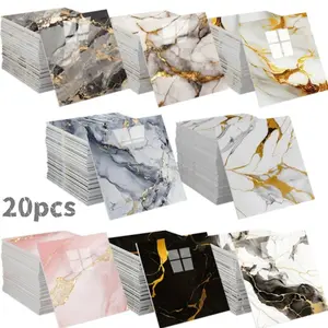20pcs Marble Pattern Self-Adhesive Decorative Wallpaper, Foam Brick Style, Removable Wall Paper for Kitchen and Bathroom Decor, Interior Design, Moisture Proof, Peel and Stick