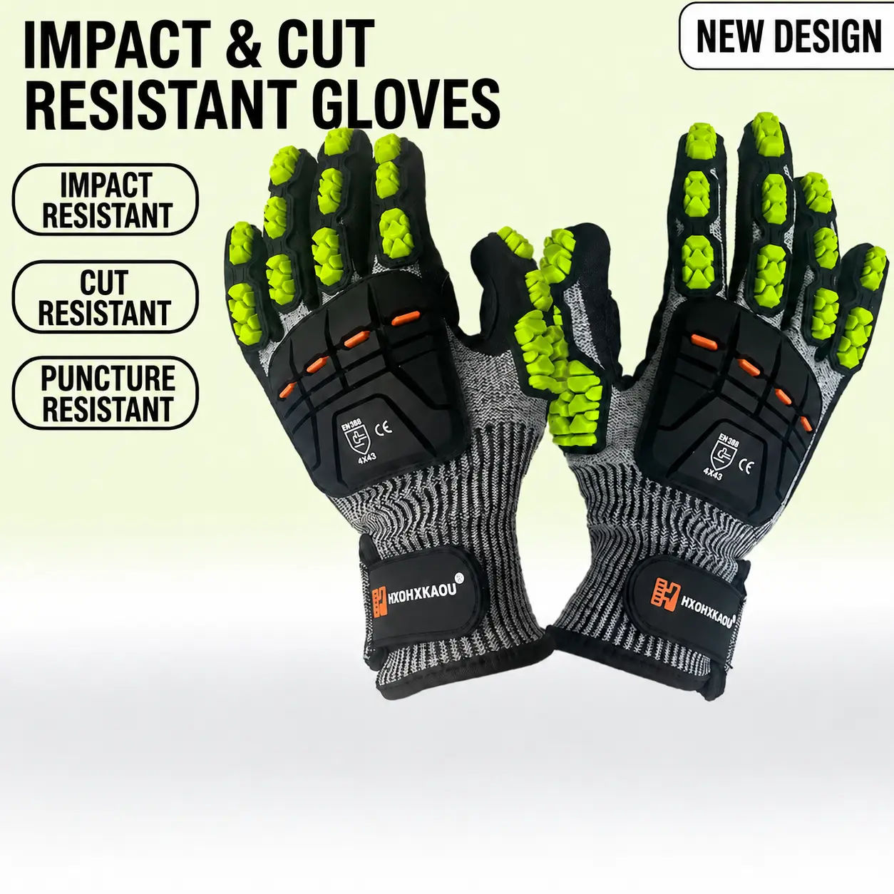 Impact & Cut Resistant Work Gloves with TPR Protection, Puncture-Resistant HPPE Safety Gloves for Construction, Mechanic and Industrial Work