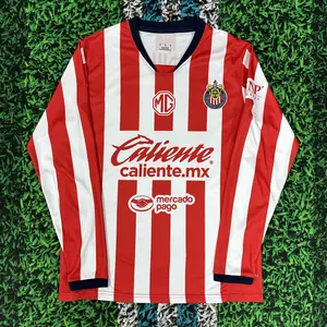 2425 Chivas De Guadalajara Home Jersey Vintage Mexico Red and White Stripe long sleeves Top Football Jersey LIGAMX