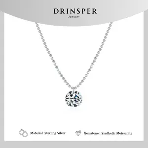 Drinsper S925 2.00CT Synthetic Moissanite Beaded Pendant Necklace for Women Girls Sterling Silver Minimalist Style Choker Suitable for Daily Wearing Birthday Chrismas Gift for Girlfriend Mom
