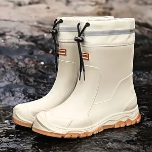 Comfortable Anti-Slip Mid-Calf Rain Boots，Unisex rain boots, waterproof, slip-resistant, and elasticized for a comfortable fit.