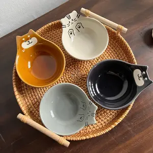 Cartoon Cat Bear Ceramic Plate Household Soy Vinegar Sauce Dipping Seasoning Dish Bowl Porcelain Blue Chai Dog