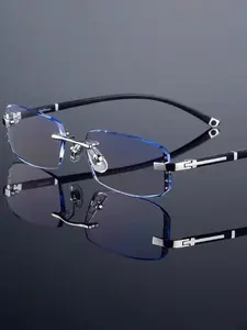Fashion Cut Edge Frameless Anti-Blue Light Glasses, Stylish Protective Glasses, Versatile Eye Protection Eyewear, Casual Style, All Seasons Wear, PC Material