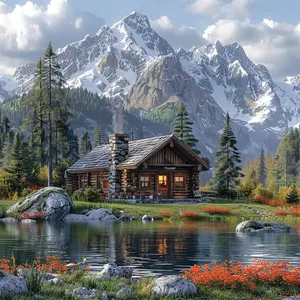 Lake Cabin Pattern DIY Diamond Arts Colorful Painting Kit without Frame, DIY 5D Diamond Arts Colorful Painting Kit, Wall Art Decor for Home