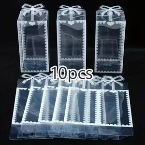 10Pcs Clear Printed PVC Gift Box Portable Transparent Packaging Box Ideal Gift For Him Her Birthday Wedding Anniversary Graduation Father's Day Party Decor Supply