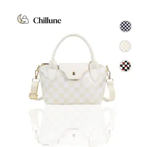Fashionable women handbags Checkerboard Shoulder Bag – Minimalist Crossbody Purse with Detachable Strap & Smooth Zipper