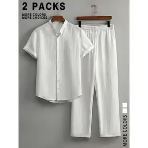 Men's Solid Top & Pants Lounge Set Loungewear, Regular Fit Casual Comfy Long Sleeve Top & Trousers PJ Set, Men's Sleepwear for All Seasons(Sheets)