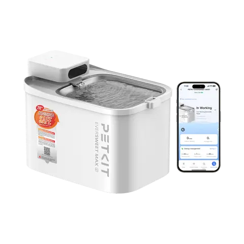 PETKIT EVERSWEET MAX 2 Dishwasher Safe Pet Water Fountain - Cordless Automatic Cat & Dog Fountain with Motion Sensor, Smart App Control, 5000mAh Battery, Continuous Flow Mode, 3L/101oz, Stainless Steel Tray, Easy to Clean for Bedroom & Balcony