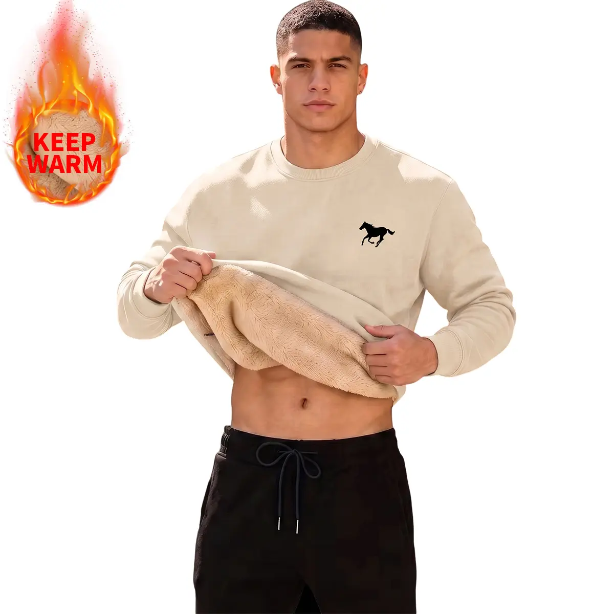 【JOGWAVE】Men’s ultra-warm fleece sweatshirt — thick winter pullover with a super soft lambswool lining and unique pattern; comfortable crew neck polyester pullover suitable for extreme cold weather, everyday casual wear, and relaxing at home.