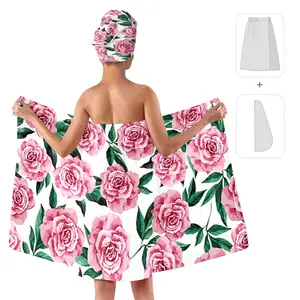 1pc/2pcs powder pink rose watercolor bath skirt set and hair drying cap, the fairy bathing ritual is complete, made of soft and quick-drying ultra-fine fiber material, suitable for women, for use after bathing, spa, and swimming pool, Hair Wrap Towel
