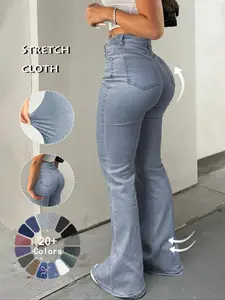 Women's Kardashian style High Waist Denim Skinny Flare Trouser Pants Butt Lifting Slim Fit Jeans Sexy Elastic Comfortable Long Pants for All Seasons