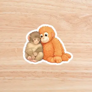 Emotional Punch Monkey Plush Sticker, Cute Abandoned Monkey Cartoon Decal, Sad Monkey Aesthetic Graphic Sticker, Viral Animal Meme Laptop Water Bottle