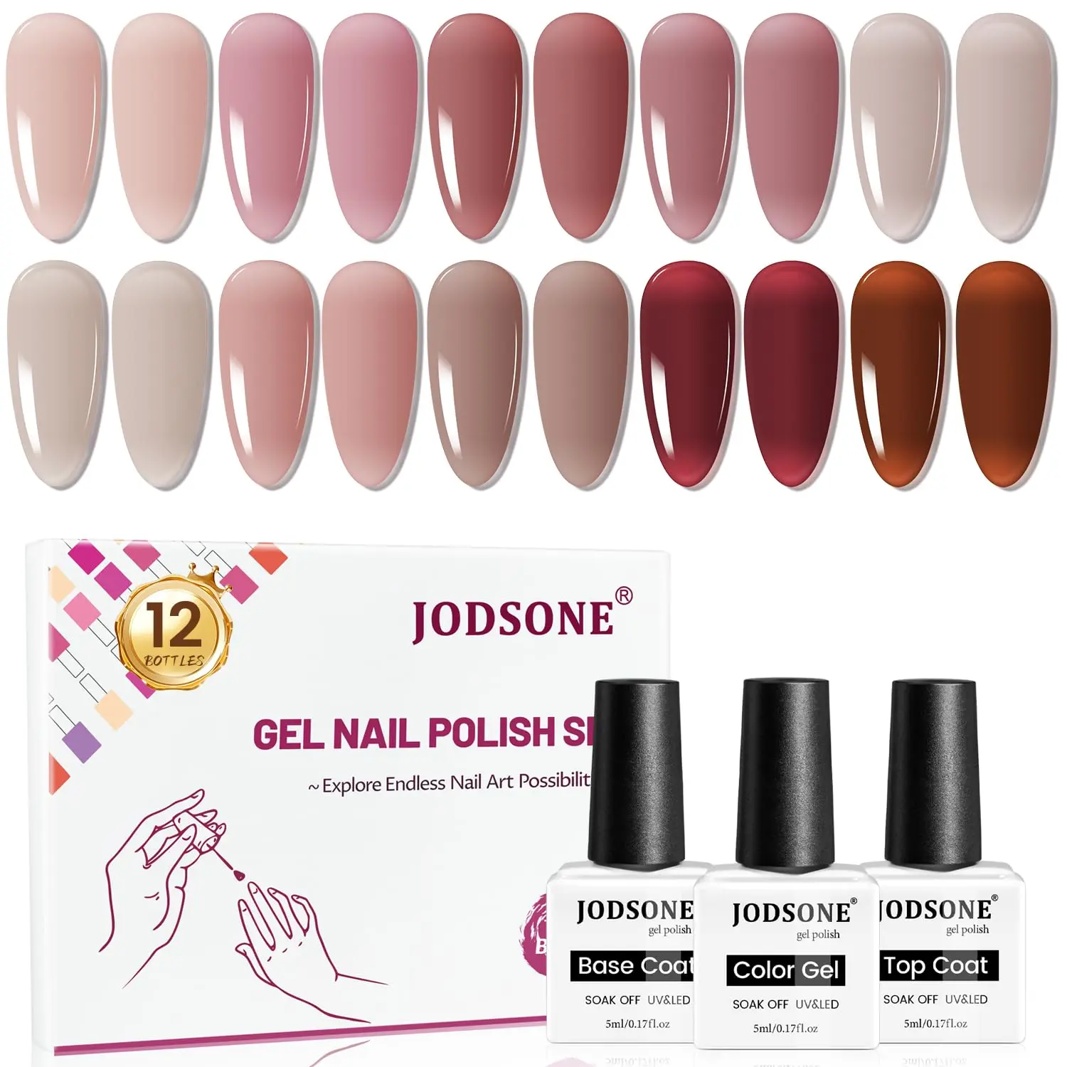 JODSONE 12PCS Gel Nail Polish Set 10 Translucent Jelly Colors Natural, Elegant & Long Lasting For Home & Salon Use JODSONE 12PCS Gel Nail Polish Set 10 Translucent Jelly Colors Natural, Elegant & Long Lasting For Home & Salon Use