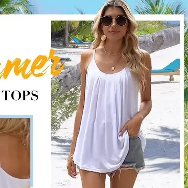 Summer Pleated Cami Tank Tops for Women Loose Fit Casual Strappy Sleep Shirts Sleeveless Blouses Beach Vacation Outfits