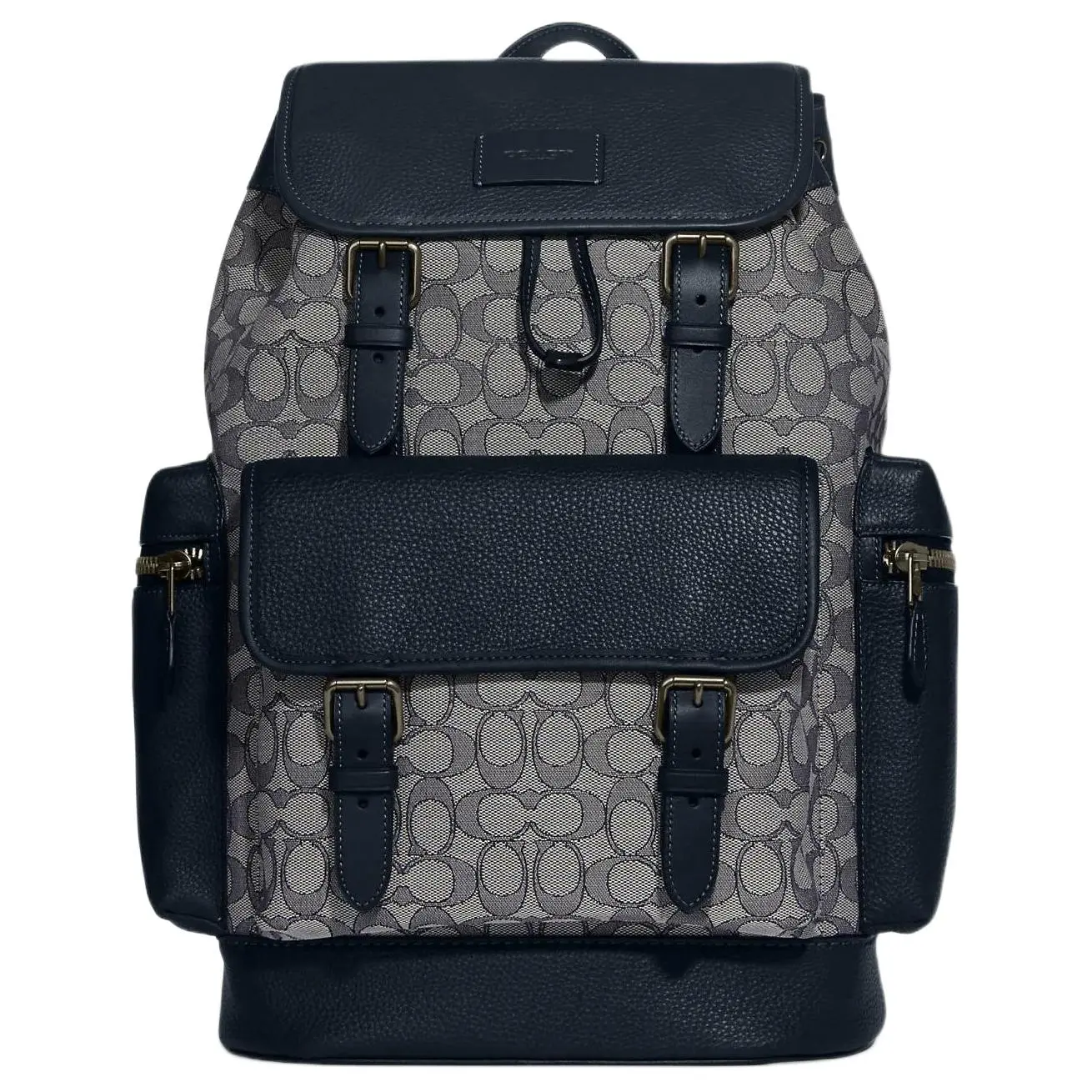 COACH Sprint 29 Classic Monogram Drawstring Backpack with Quick-Release Clasp – Large Fabric and Leather Unisex Bag in Gray and Black