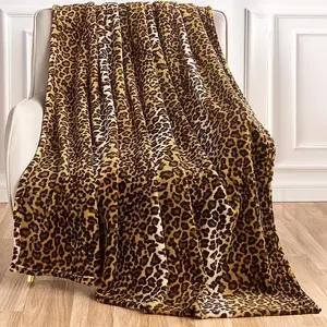 Leopard print flannel polar-lined blanket, lightweight cheetah print sofa blanket, bed blanket, super soft and comfortable warm blanket, Flannel Throw Blankets