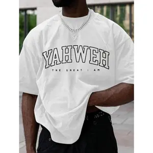 Menswear Casual Short-Sleeve Graphic T-Shirt, Spiritual Tribute Apparel with 'Yahweh - The Great I Am' Faith Message