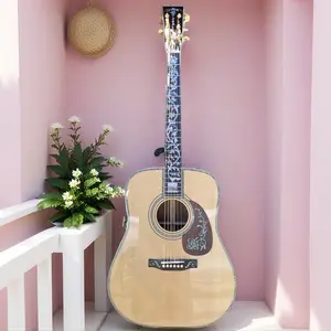 Handmade D45 Acoustic Guitar Abalone flower inlaid fingerboard Solid Spruce Top