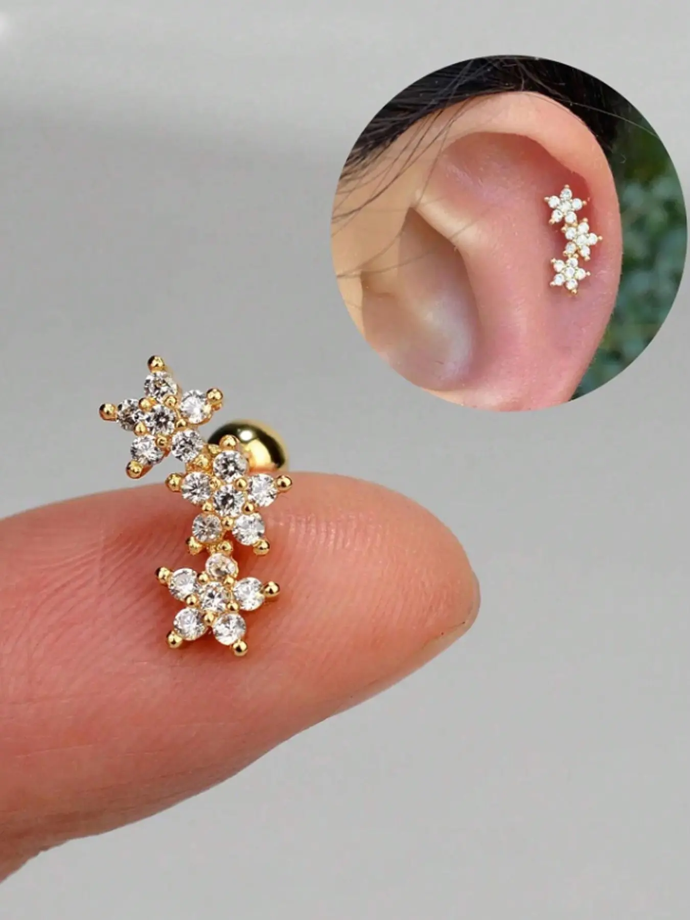Women's 16 Gauge Cartilage Earring Studs Flower Earrings with Sparkling Zirconia Cubic Zirconia Flower Design, Hypoallergenic Stainless Steel Dainty Sparkly Conch Tragus Helix Piercing Jewelry for Daily Wear & Parties, Trendy Fashionable Accessories