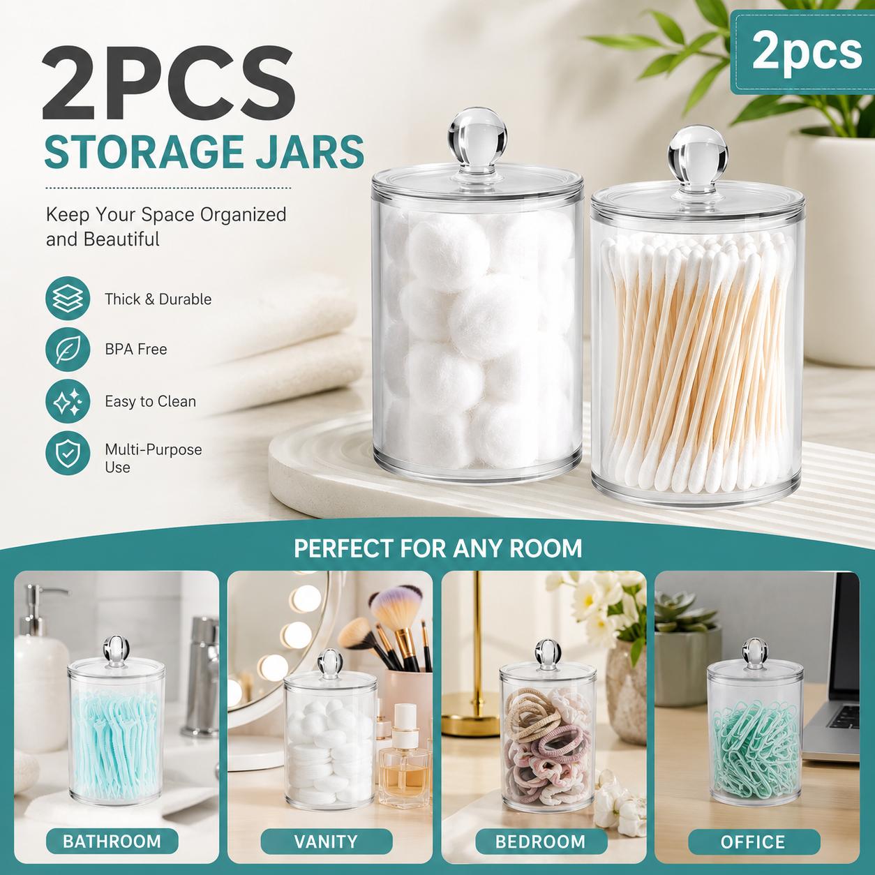 Clear Storage Box with Wooden Lid, 3 Counts Cotton Balls Cotton Swabs Storage Container, Household Storage Box for Home Dormitory Bathroom Hotel, Bathroom Counter Organizer