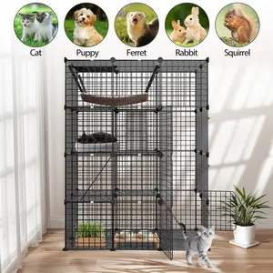 Pet Republic 4-Tier DIY Cat Cage Metal Wire Cat Playpen Enclosures Indoor W/Hammock & Skylight for 1-3 Cats Ferret Rabbit