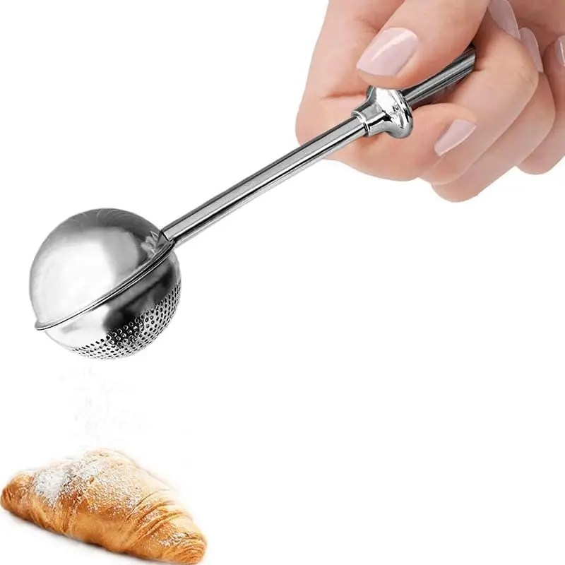 304 Stainless Steel 1-Handed Kitchen Flour Sifter - Spring Handle Bread Duster, Baking Organizer for Sourdough Bread Prep