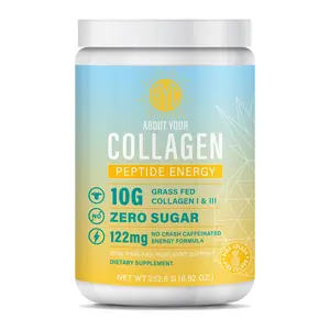 ABOUT YOUR COLLAGEN Peptide Energy Collagen Powder Hair, Nail, Skin, Type I & III,Caffeine for Energy, Vitamin C, Biotin, Hyaluronic Acid, Zero Sugar – 8.92 oz