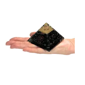 Orgonite Pyramid - Shungite Natural Crystal, Energy-Boosting Home Decor for Reducing Electromagnetic Impact, Religious Ornament