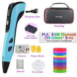 3D Printing Pen with LCD Display – DIY Arts & Crafts Drawing Tool for Kids & Adults, Includes 10 PLA Filaments, Stencil Book, Carry Bag, Finger Protector, Pen Holder & Power Adopter