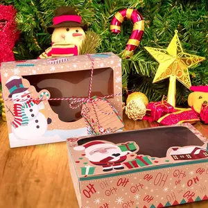 24pcs Christmas Cookie Boxes with Window, Baking Snack Boxes for Gift Giving, Cake, Candy, Party, Kraft Paper Gift Food Boxes