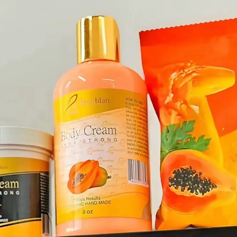 BYENBLAN Papaya 3-Piece Hydrating & Moisture Skin Repair Set with Body Lotion 8oz, Face Cream 2oz, and Face & Body Soap 7oz