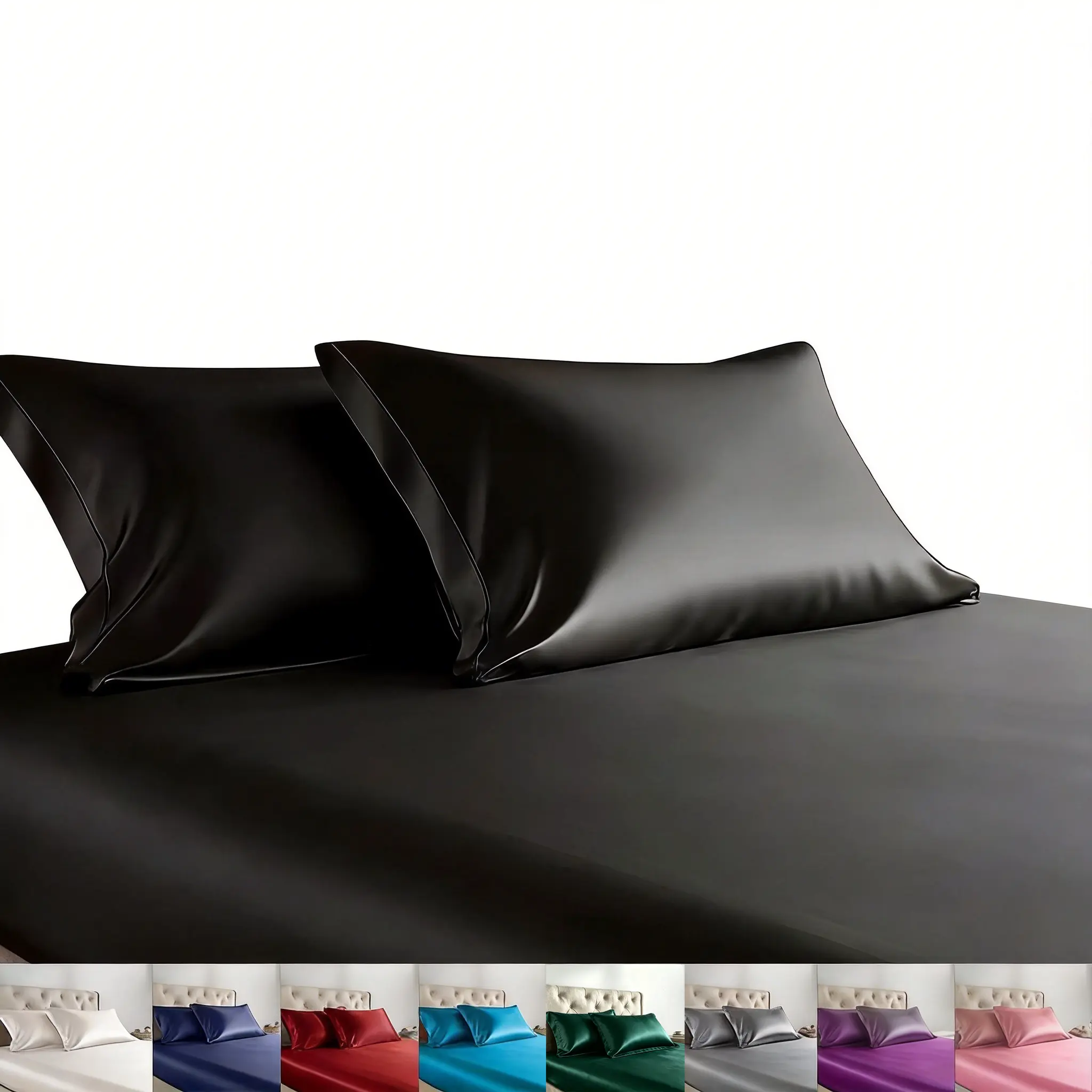 WVG Satin Deep Pocket Bedding Fitted Sheet Set - Silky, Soft, Cooling, Comfortable 2/3-Piece Solid Color for Home Bedrooms, Hotels, Cool Summer Use & Gifting Back to School Dormitory Home Decor