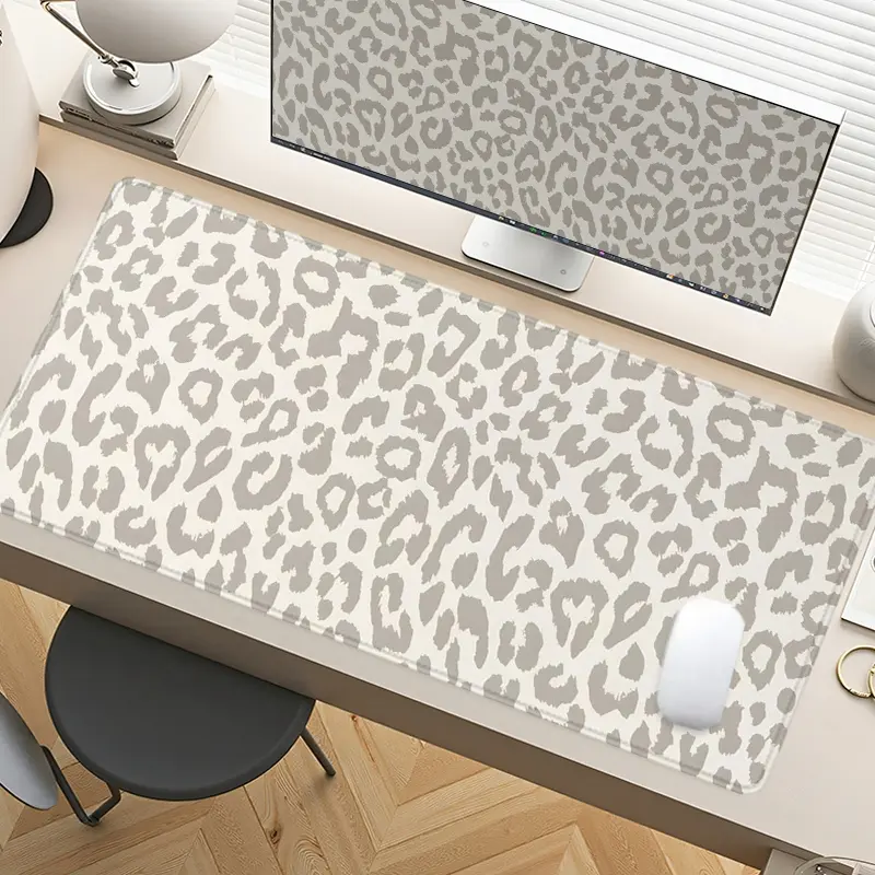 Leopard Print Desk Pad Gaming Mousepad XXL, Computer Large Desk Mat, Aesthetic Desk Accessories, with Non-Slip Rubber Base Stitched Edges Surface for PC Gamers, Office Workers & Home Use Desk Accessories