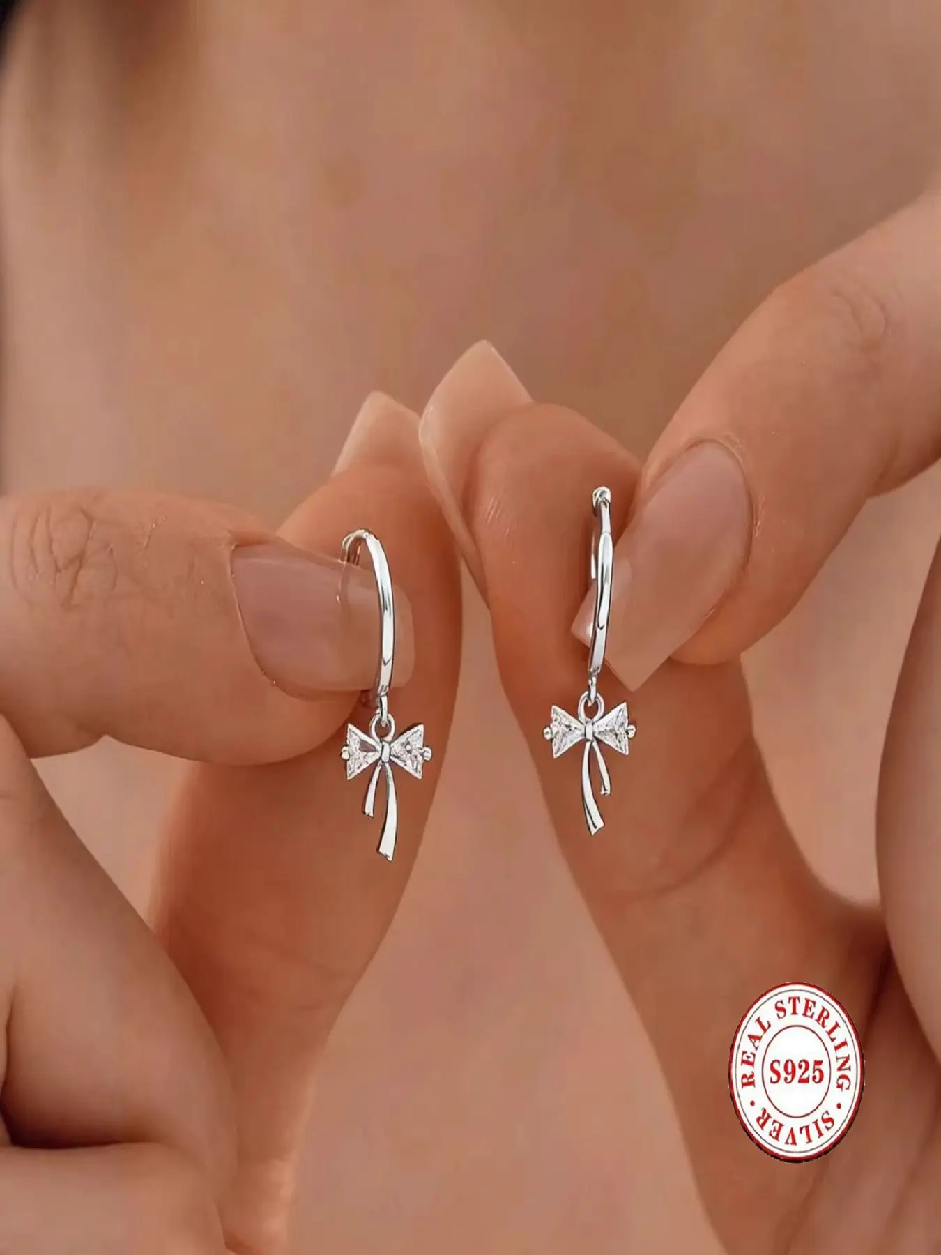 S925 Sterling Silver Bowknot CZ Huggie Hoop Earrings, Sparkling Ear Jewelry, Hypoallergenic Earrings for Sensitive Ears Bow Drop Dangle Earrings in Silver/Gold Plated, Cubic Zirconia Earrings for Women Girls, Gift for Daily & Special Occasions