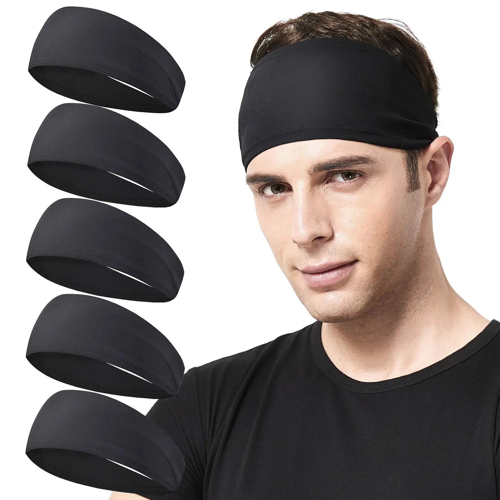 Unisex Running Headband 5-Pack Men's Sweatband Sports Headband for Running Cycling Basketball Yoga Fitness Workouts Elastic Unisex Headband