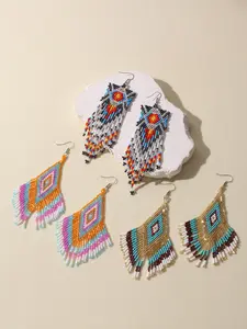 Bohemian Style Beaded Fringe Earrings, Handmade Jewelry for Women, Daily Wear, Perfect Gift for Holidays, Boho Style Jewelry